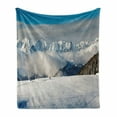 thumbnail image 1 of Winter Soft Flannel Fleece Throw Blanket, Panoramic View on Mountains and 2 People Walking French Alps Hiking Travel, Cozy Plush for Indoor and Outdoor Use, 70" x 90", Blue White Brown, by Ambesonne, 1 of 6