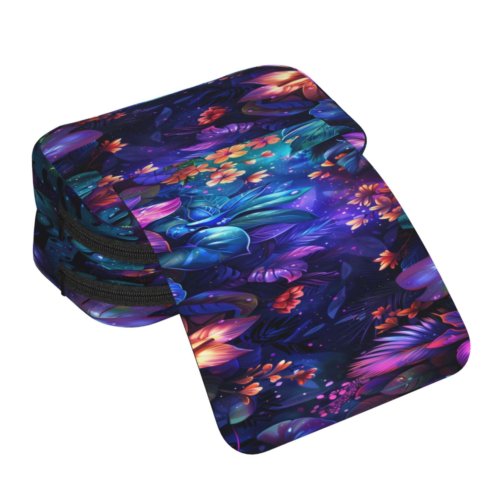 Rateoe Magic Colorful Forest Leaves Pattern Double Clamshell Pen Case, Storage Organizer with Two Zipper Compartments– Holds Up to 50 Pencils & Pens