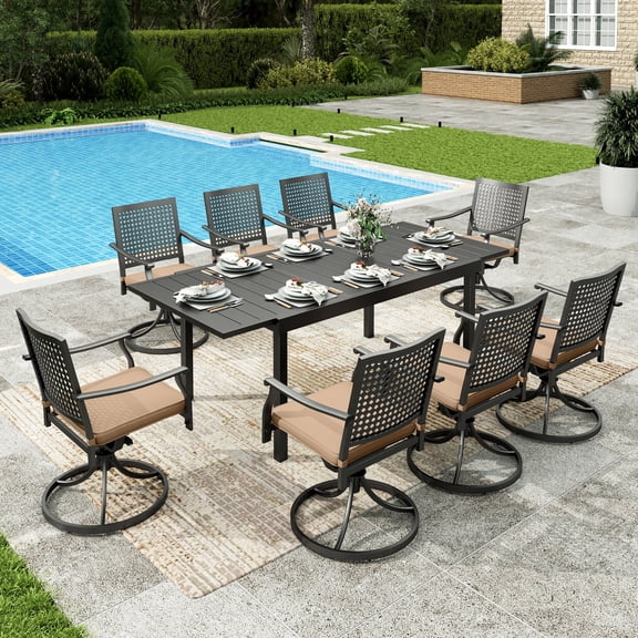 Sophia&William 9Pcs Patio Dining Set Outdoor Metal Swivel Chairs and Expandable Table Furniture Sets with 3.2" Padded Cushion for 8