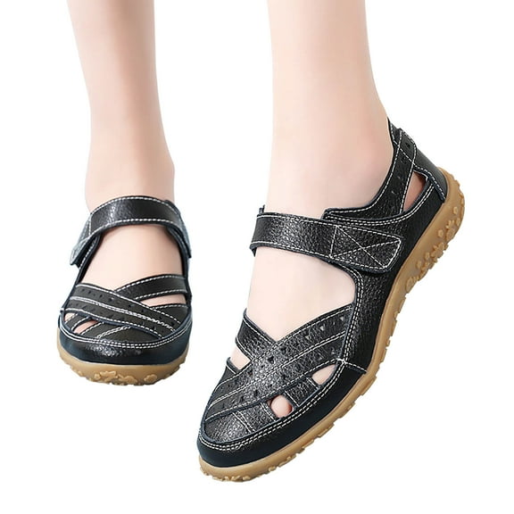 HAOTAGS Elegant Walking Sandals for Ladies Hollow Breathable Breathable Soft Sole Shoes Black Size 6.5