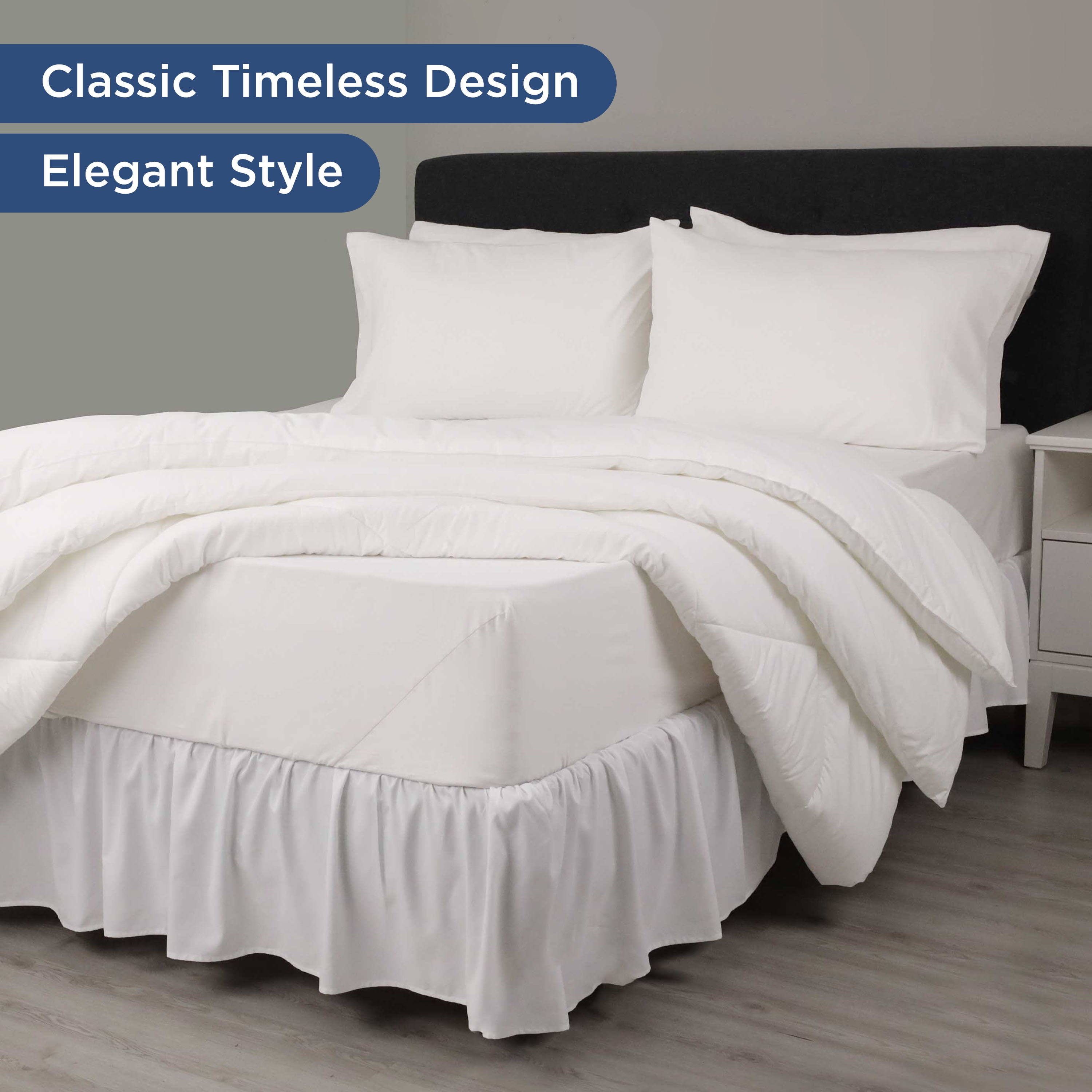 Martex Full Bed Skirt | Ruffled 100% Microfiber Dust Ruffle | 16" Drop | White