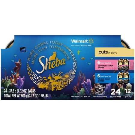 Sheba Perfect Portions Cuts in Gravy Gourmet Salmon and Trout Entrees Variety Pack 12-count Trays