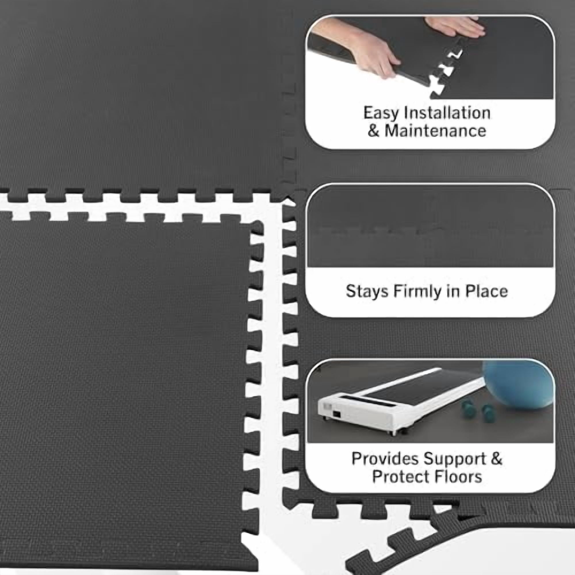 Foam Mat Floor Tiles, Interlocking EVA Foam Padding Soft Flooring for Exercising, Yoga, Camping, Kids, Babies, Playroom – 6 Pack, Gray, 24" X 24" X 0.5"