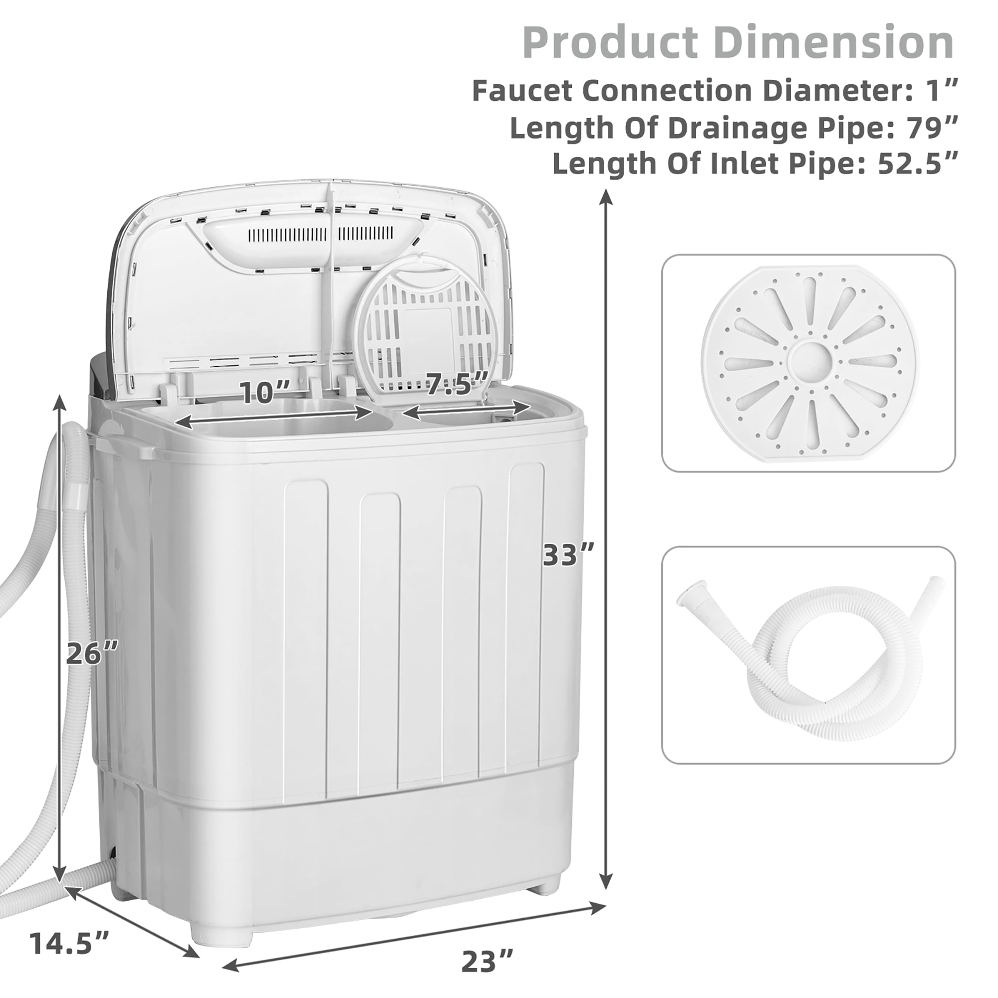Costway 13lbs Portable Semi-automatic Twin Tub Wash Machine W/ Built-in  Drain Pump Black : Target