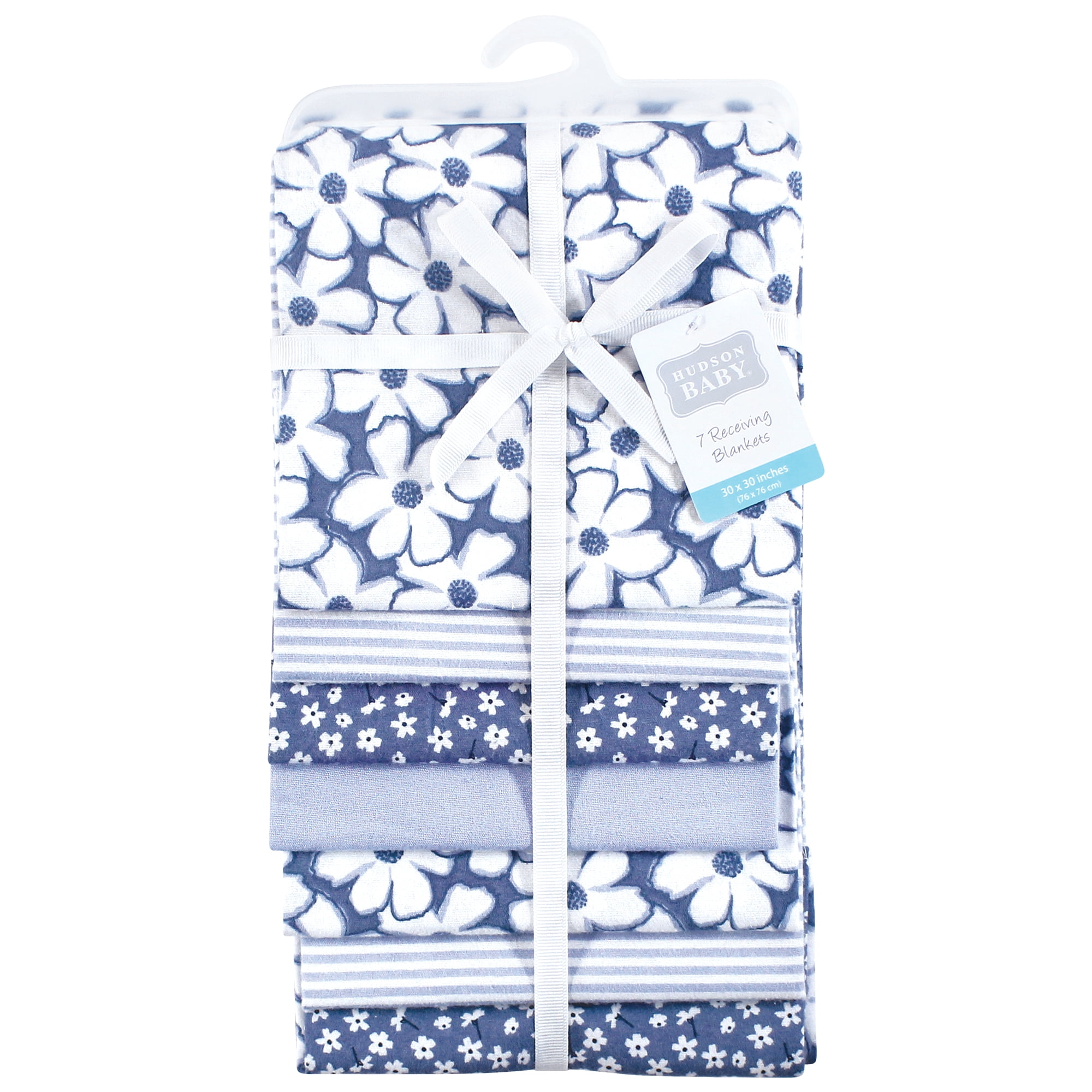 Hudson Baby Infant Girls Cotton Flannel Receiving Blankets 7pk, Blue Cosmos, One Size