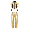 thumbnail image 2 of TiaoBug Kids Girls Hip Hop Dance Outfit Jazz Performance Metallic Crop Top and Pants Set Dancewear Gold 12, 2 of 4