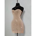 thumbnail image 4 of Khaki Sheer Rhinestone Embellished Bodycon Mini Dress For Women, 4 of 8