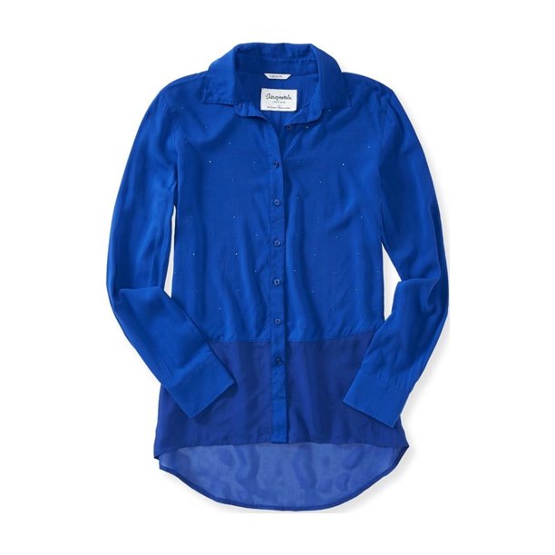 Camisa con botones Aeropostale Signature Shimmer para mujer azul grande