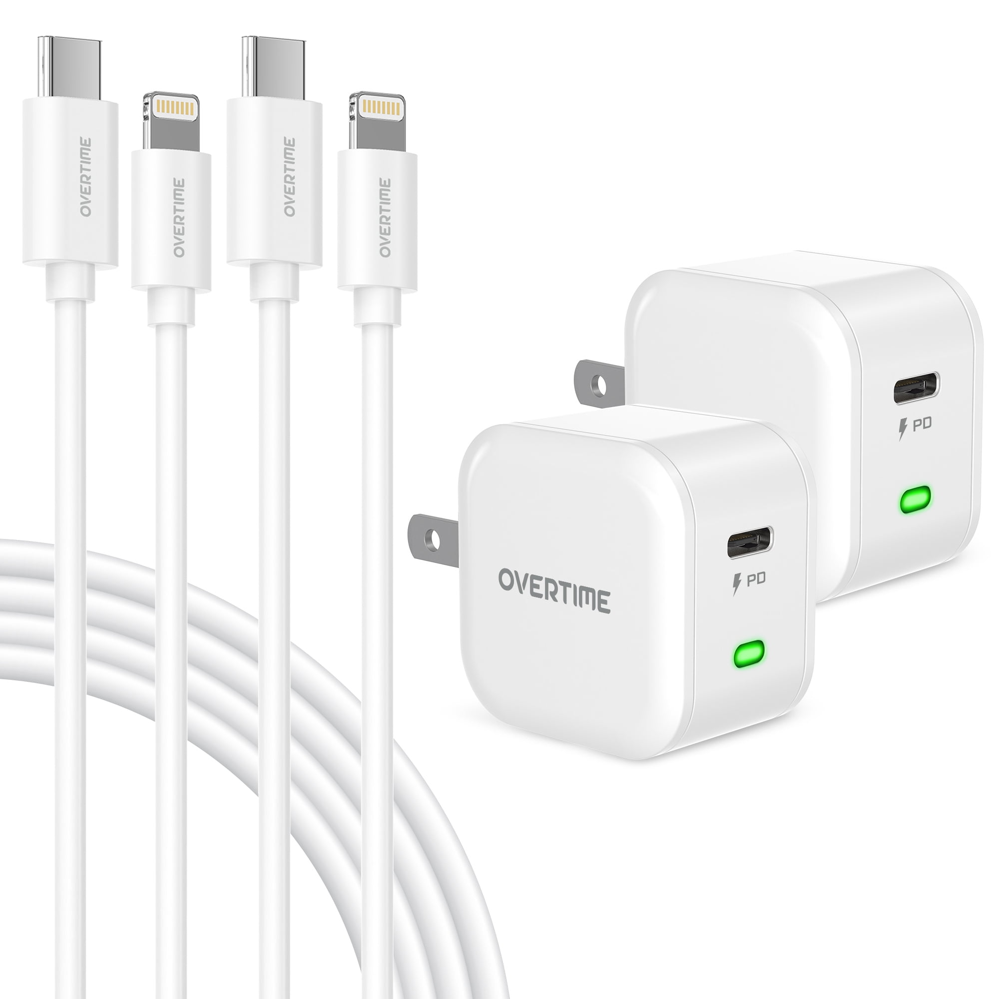USB C Charger Set, Overtime 20W Fast Charger (2 Pack) and USBCLightning Cable 6ft + 10ft