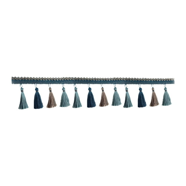 Borla de poliéster de 3,5'' de ancho con flecos de cadena para manualidades de bricolaje azul