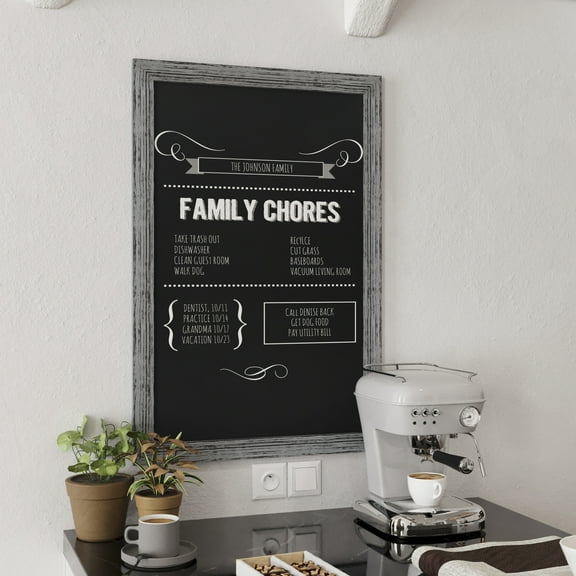 HBCY Creations Rustic Grey Magnetic Wall Chalkboard, Extra Large Size 24" x 36", Framed Decorative Chalkboard with Eraser - For Kitchen, Weddings, Menus and More!
