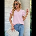 thumbnail image 6 of Womens Dressy Casual Shirts Short Sleeve V Neck Work Blouse Business Casual Summer Tops 2025 Light Pink S, 6 of 7