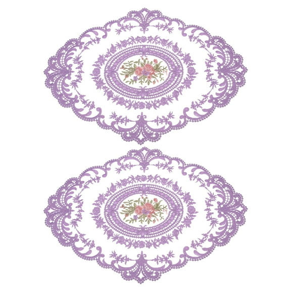 Uxcell 2Pack 12x16-in Retro Lace Placemat Oval French Crochet Doilies Coasters Light Purple