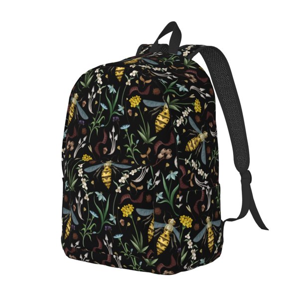 Disketp Wasp and Florals print Canvas Backpack Lightweight Travel Daypack Student Rucksack Laptop Backpack-