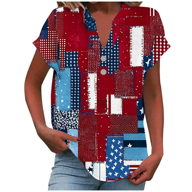 Vestidos Casuales Para Mujer, Blusas De Mujer De Moda Camiseta informal de manga corta con cuello en V y botones para mujer