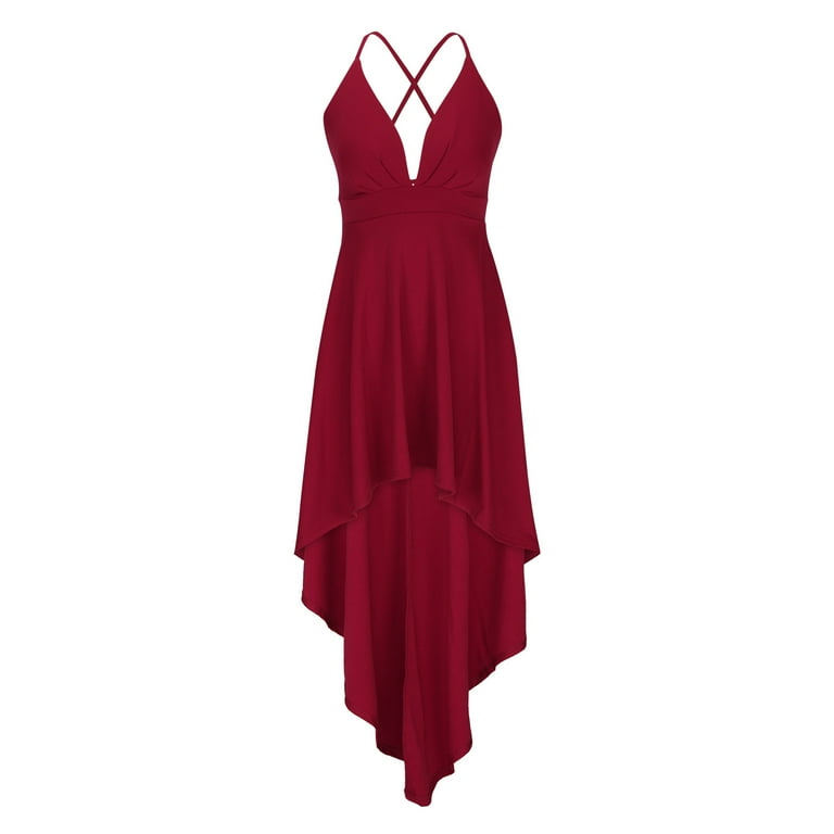 Iroinnid Wedding Guest Dresses for Women Evening Night Party Dress Summer Solid V-Neck Camis Sleeveless Vest Long Dress Trendy Formal Dress,Burgundy,