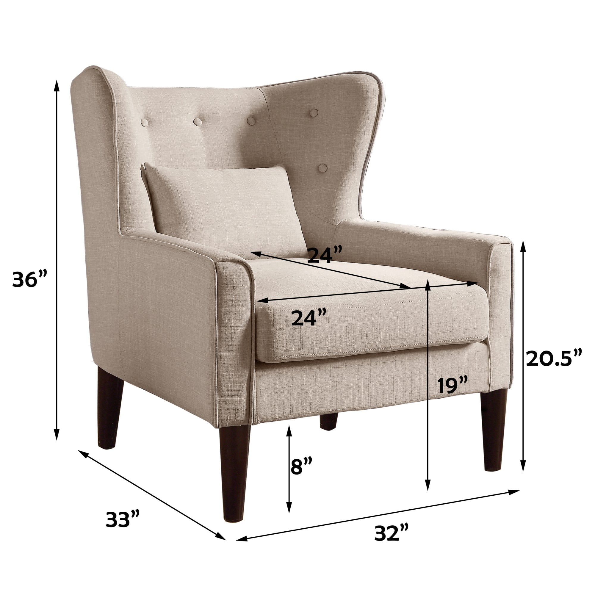 Gewnee Beige 32" Accent Chair - Solid Rubberwood Legs, Linen Fabric with Back Cushion, Suitable for Living Room & Balcony