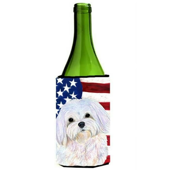 Usa American Flag With Maltese Wine bottle sleeve Hugger - 24 oz.