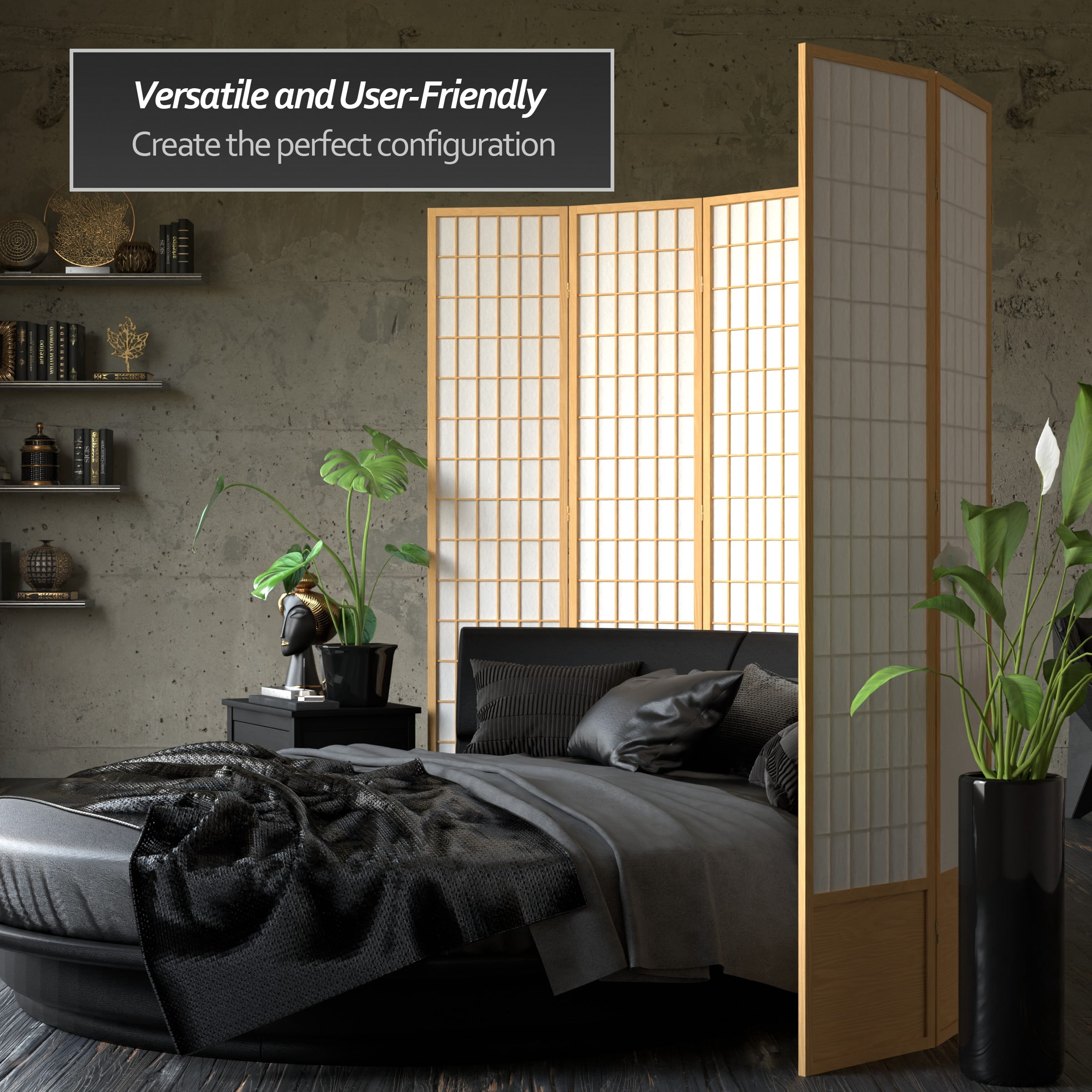 Red Lantern 7 ft. Tall Window Pane Shoji Screen - Natural - 5 Panels