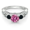 thumbnail image 2 of Gem Stone King 925 Sterling Silver Pink Moissanite Black Onyx and White Moissanite Engagement Ring for Women (1.27 Cttw, Gemstone, Round 6MM and 3MM, Size 8), 2 of 4