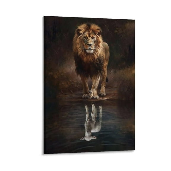 Lion And Lamb Poster Canvas Wall Art Print For Room Aesthetic And Decor Poster For Bedroom Living Room Bathroom Kitchen Office Decor