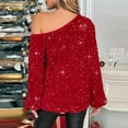 thumbnail image 5 of Laqbezok Women's Sexy Off Shoulder Sequin Top, Sparkly Long Sleeve Party Blouse, Festive Christmas Shiny Outfit, 5 of 6