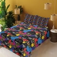 thumbnail image 2 of Ambesonne Emoji Fitted & Top Sheet Set with Shams, Retro Fun and Smiling Faces, Black Mustard Scarlet, 2 of 5