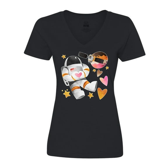 Inktastic Astronaut Valentine Outer Space Hearts Women's V-Neck T-Shirt