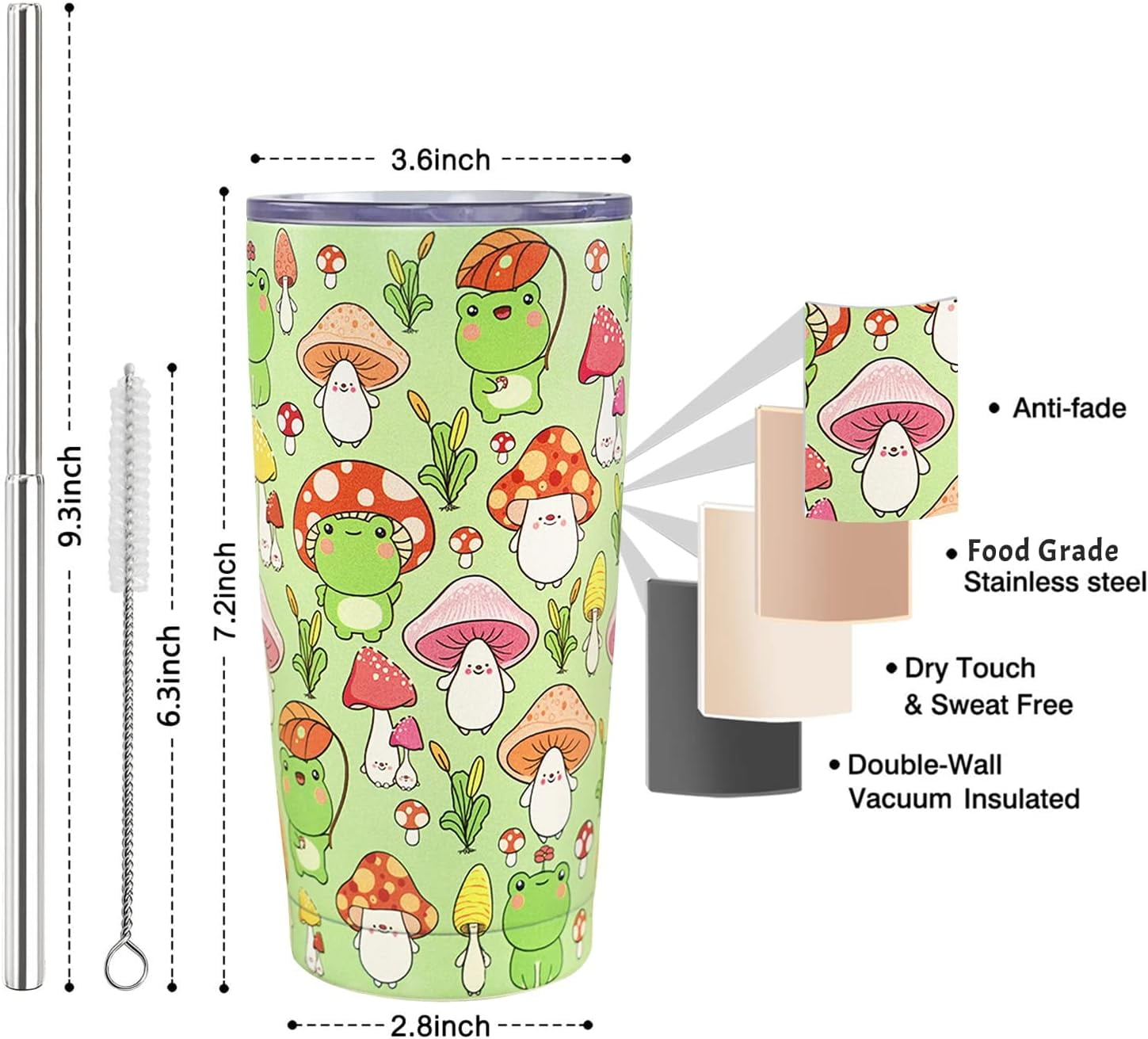 TODIYADDU Cute Mushroom Frog 18 oz Water Bottles for Teen Girls Lovely  Green Vacuum Flask with Portable Handle and Flex Cap Durable Thermal  Bottles