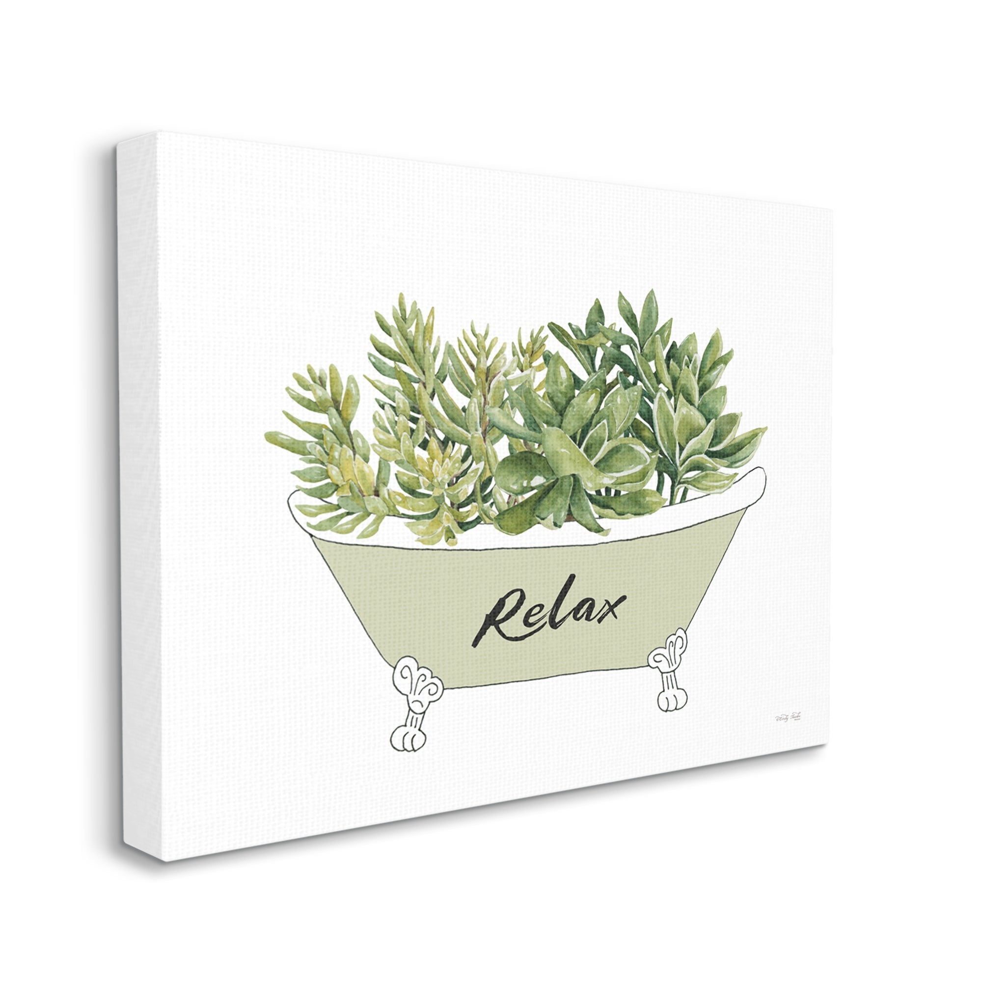 Stupell Industries Claw Foot Bathtub Succulent Plants Relax Typography Graphic Art Gallery Wrapped Canvas Print Wall Art, Design by Cindy Jacobs