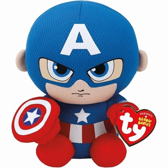 Ty Beanie Babies - Marvel Captain America (Regular Size 6" Plush) (BONUS 1 FUN CHOPS & 1 ZIPPER BRACELET)