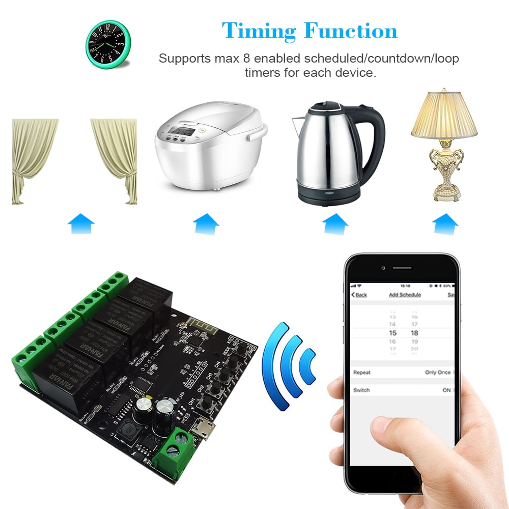 Details about   Smart Life APP 4CH Wifi Smart Switch Module Timer Control DC7-32V f Alexa Google