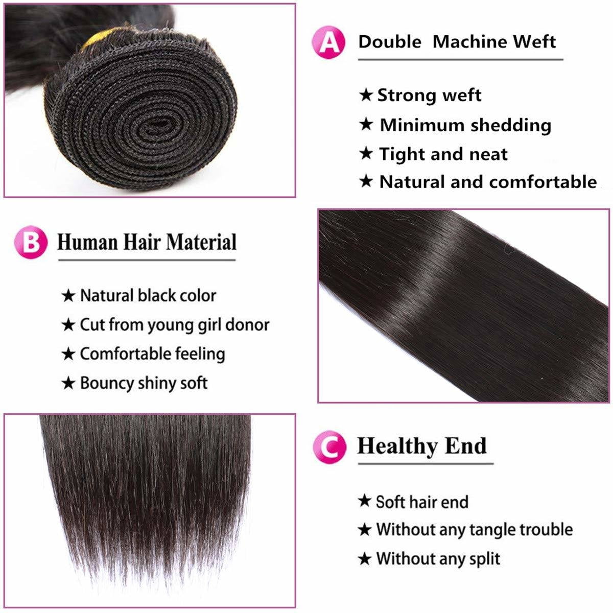 Human Hair Bundles Straight Single Bundle 10A Unprocessed Brazilian Virgin Hair Bundles 100% Human Hair Extensions 1B Natural Color(22 inch)