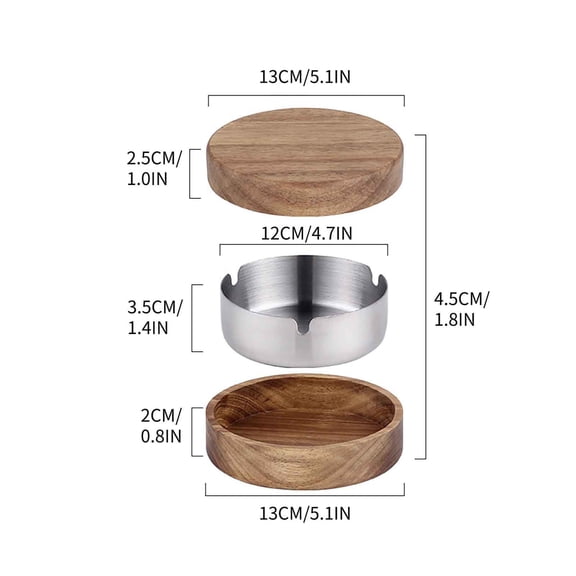 COFEST Tools&Home Improvement,Round Wood Ashtray Household Living Room With Cover Fly Ash Proof Stainless Steel Ashtray With Cover Brown C