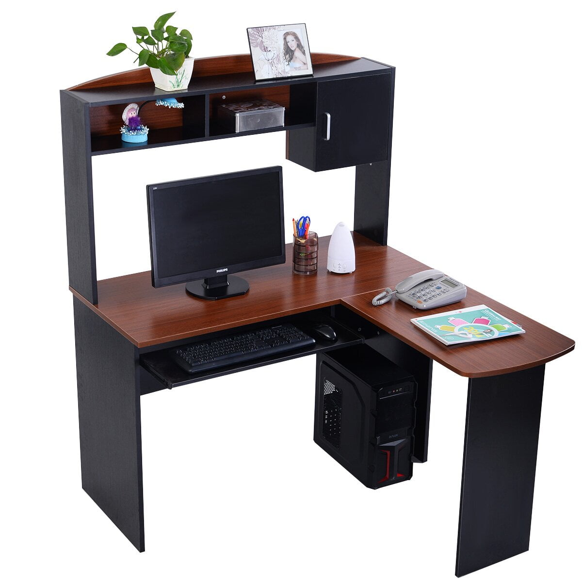 Gymax Home Office L Shaped Corner Computer Desk Com
