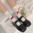 thumbnail image 5 of Calcetines de tripulación con adornos de volantes de Lolita para mujer Medias de malla de doble capa huecas con estampado floral, 5 of 5