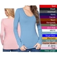 thumbnail image 2 of (ACTIVE BASIC) Long Sleeve T Shirt Sexy Scoop Neck Stretch Cotton Tee (Dusk Teal/S), 2 of 4