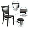 thumbnail image 6 of BizChair 2 Pk. Black Vertical Back Metal Restaurant Chair - Mahogany Wood Seat, 6 of 14