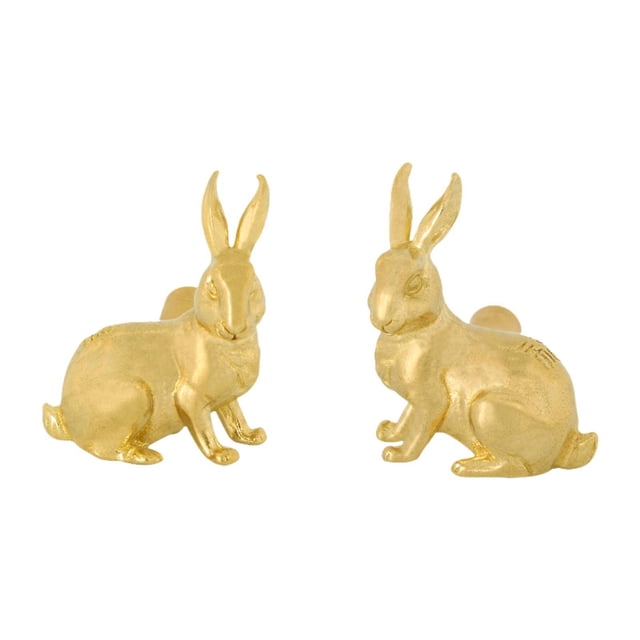 GROWTH TANK 2 Pieces Rabbit Cabinet Knob Brass Door Handles for Kitchen Wardrobe Dresser Gold