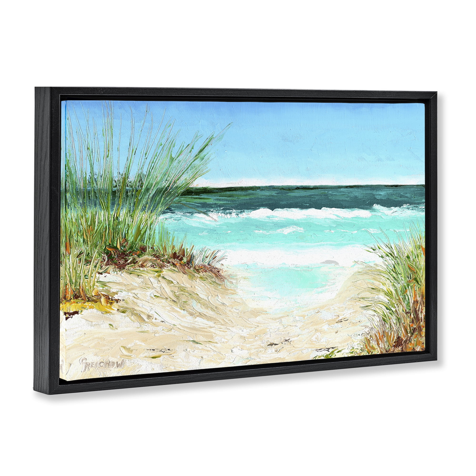 Stupell Industries Tropical Beach View Landscape & Nature Painting Black Floater Framed Canvas Art Print Wall Art, 25 x 17