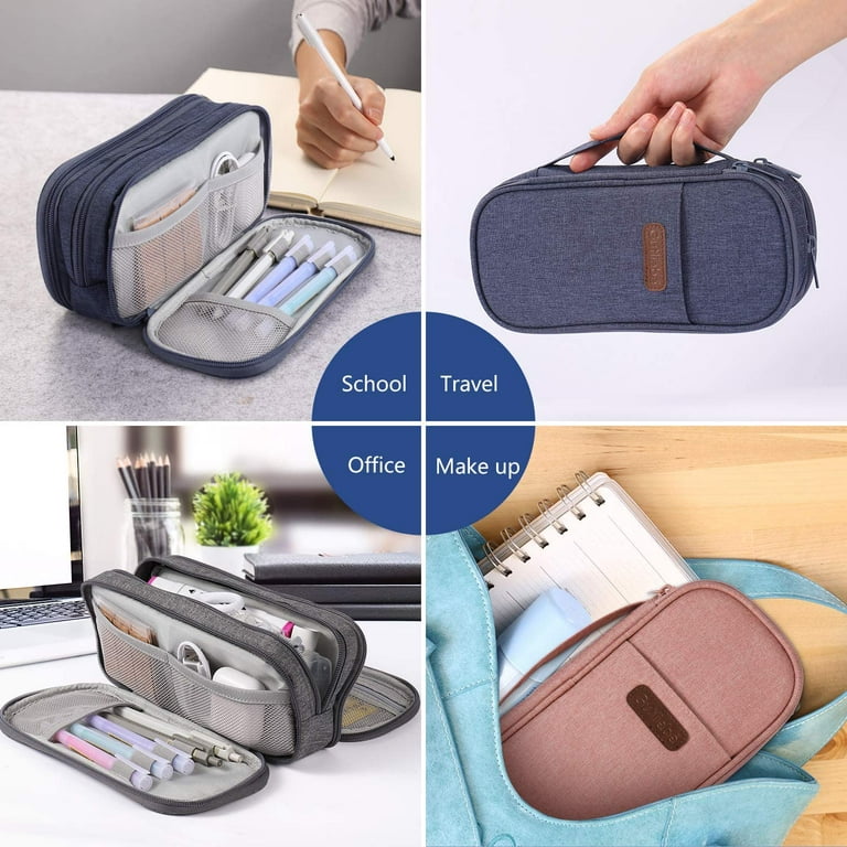 Pencil Case Big Capacity Pen Bag 3 Compartment Large Storage Pouch Marker  Pen Case with Zipper Waterproof Portable for School Girls Boys Teens (Grey)