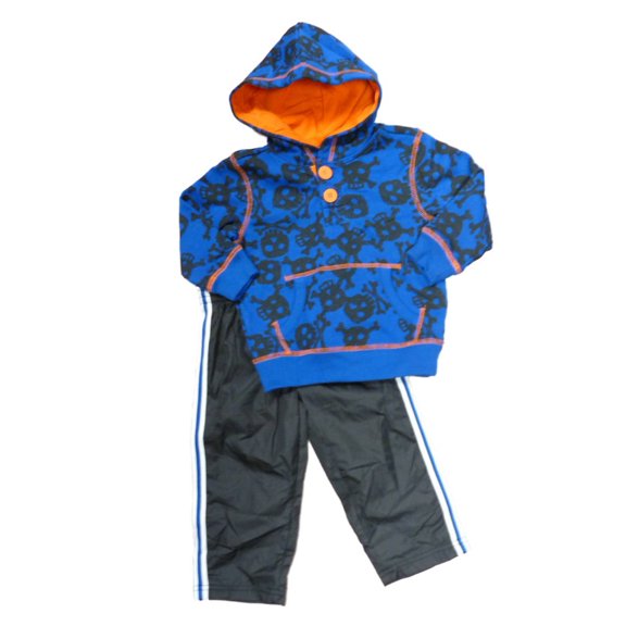 Healthtex Infant Toddler Boys Blue Skull Crossbones Hoodie Track Pants Set 3T