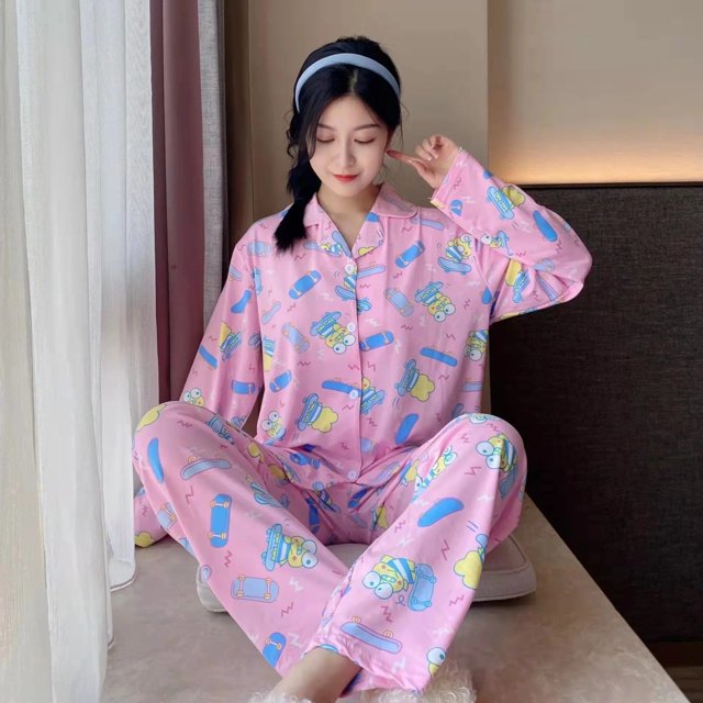Sanrio-ropa de casa de Hello Kitty para mujer, cárdigan de manga larga Cinnamoroll melody, Tops Y2k, pantalones de pierna ancha, pijamas femeninos, traje informal