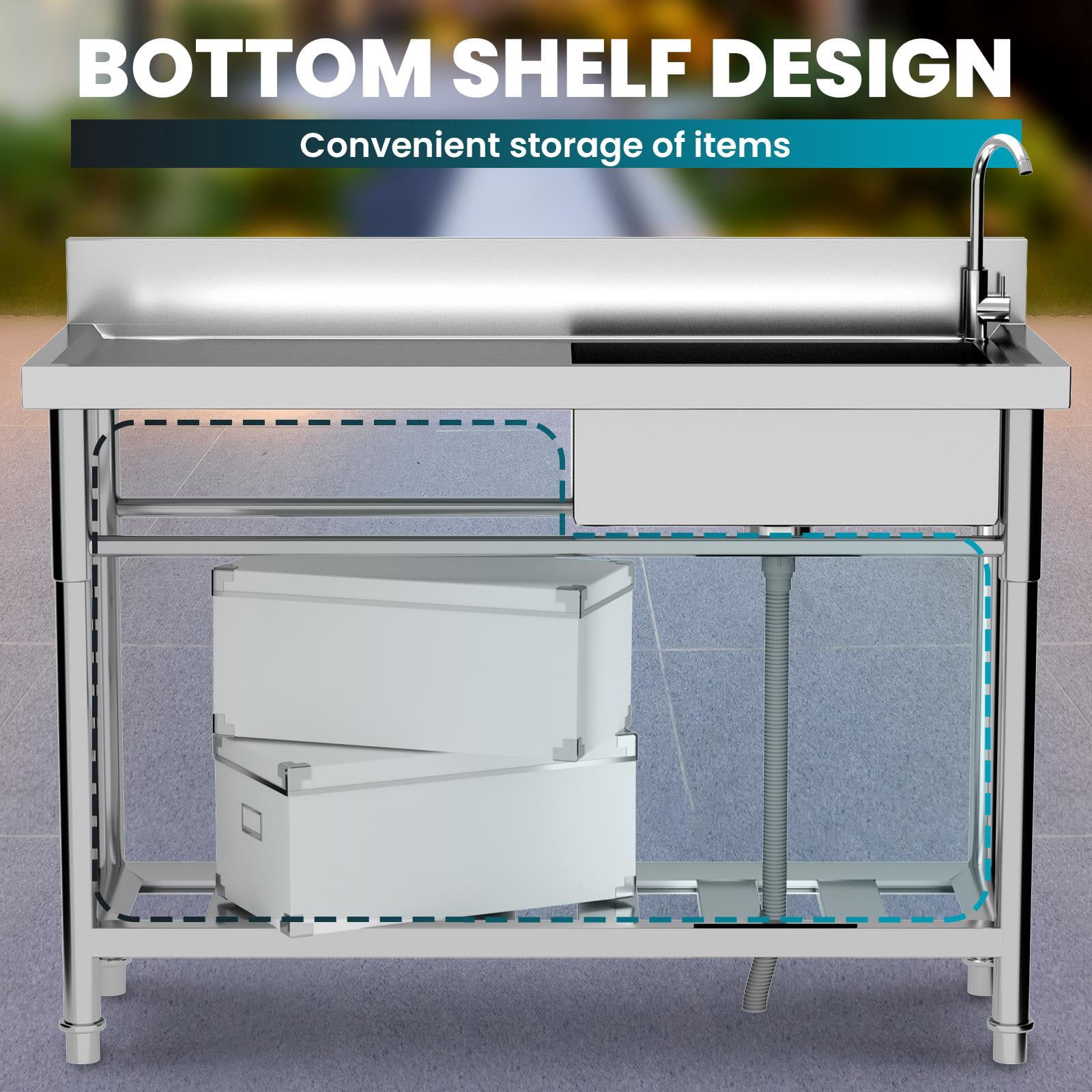 Zhuotong Heavy Duty 47.3" Stainless Steel Utility Sink, Freestanding Single Bowl Sink with Prep Table & Swivel Faucet for Kitchen, Restaurant, Garage