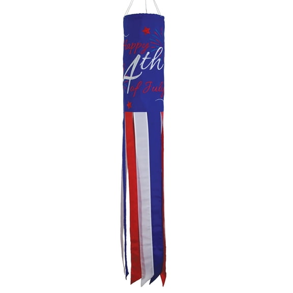 In the Breeze 5134 — Happy 4th of July 40-Inch Windsock - Outdoor Seasonal Patriotic Decoration
