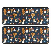 Kitchen Rugs Sets Of 2,Brown Mushroom Leaf Dark Blue Pattern Anti Fatigue Kitchen Mat Rugs Non Slip Washable,Decorative Kitchen Floor Mats for Kitchen,Sink,Laundry,17"x47" 17"x47"