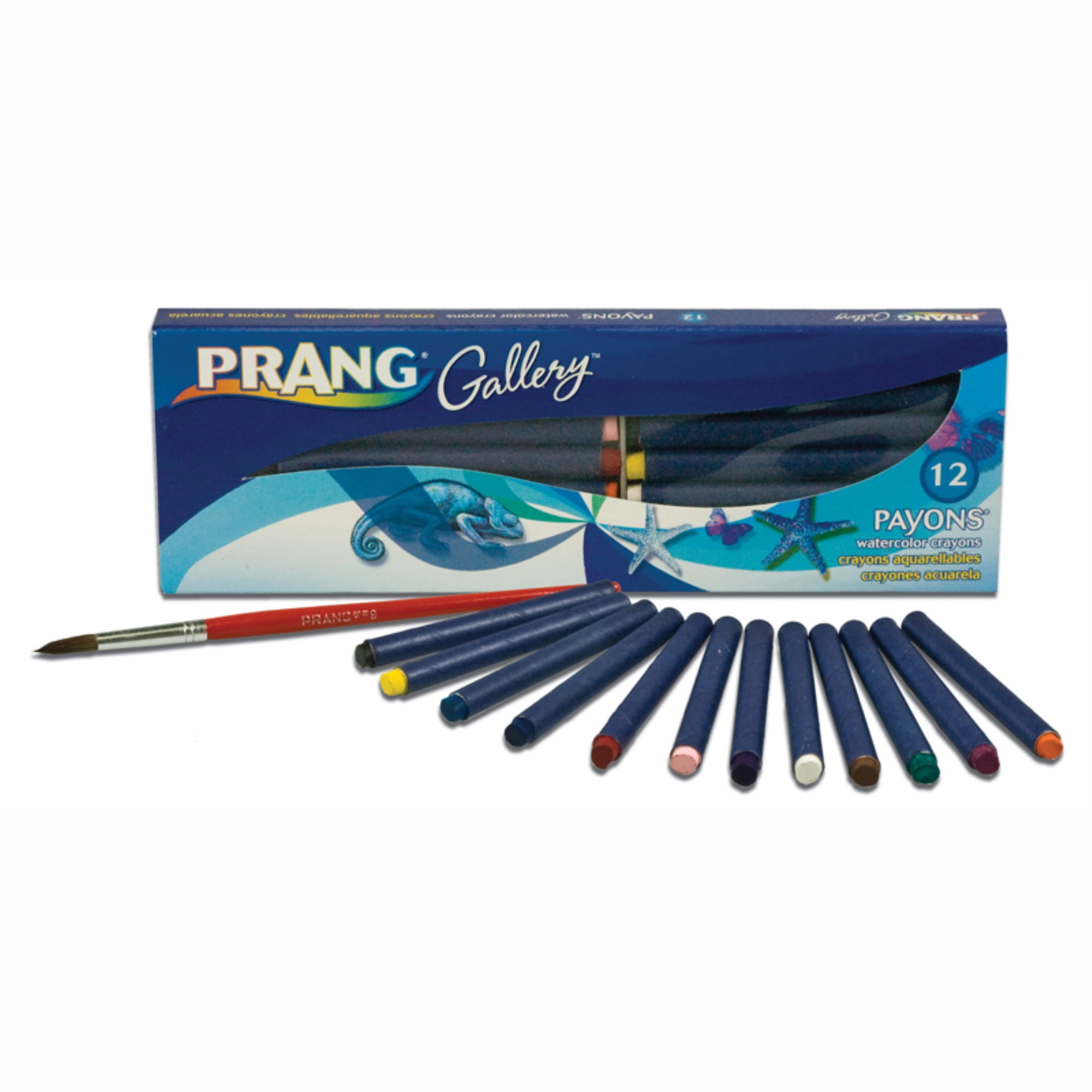 Prang® Payons™ Non-Toxic Water Soluble Watercolor Crayon Set with Brush, Assorted Color, Set of 12