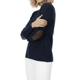 thumbnail image 3 of Yemak Women's Long Sleeve Honeycomb Stitch Sweater Top with Leather Patches MK3354-NAV-M-BD, 3 of 4