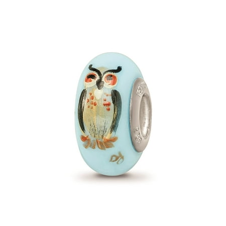 Reflection Beads Sterling Silver Blue Hand Painted Wisdom Owl Fenton Glass Charm