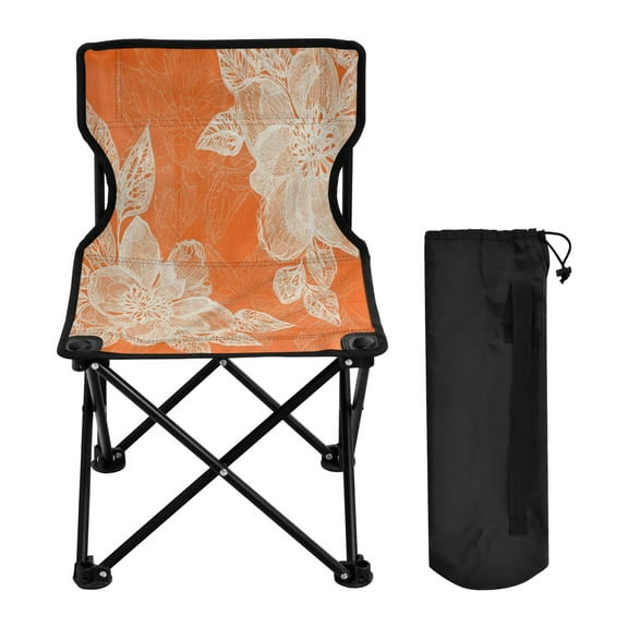 WOBOGO Peach Lace Pattern on Orange Background Camping Chair Convenient Four Corner Backrest Folding Stool Can Hold Up to 220lbs